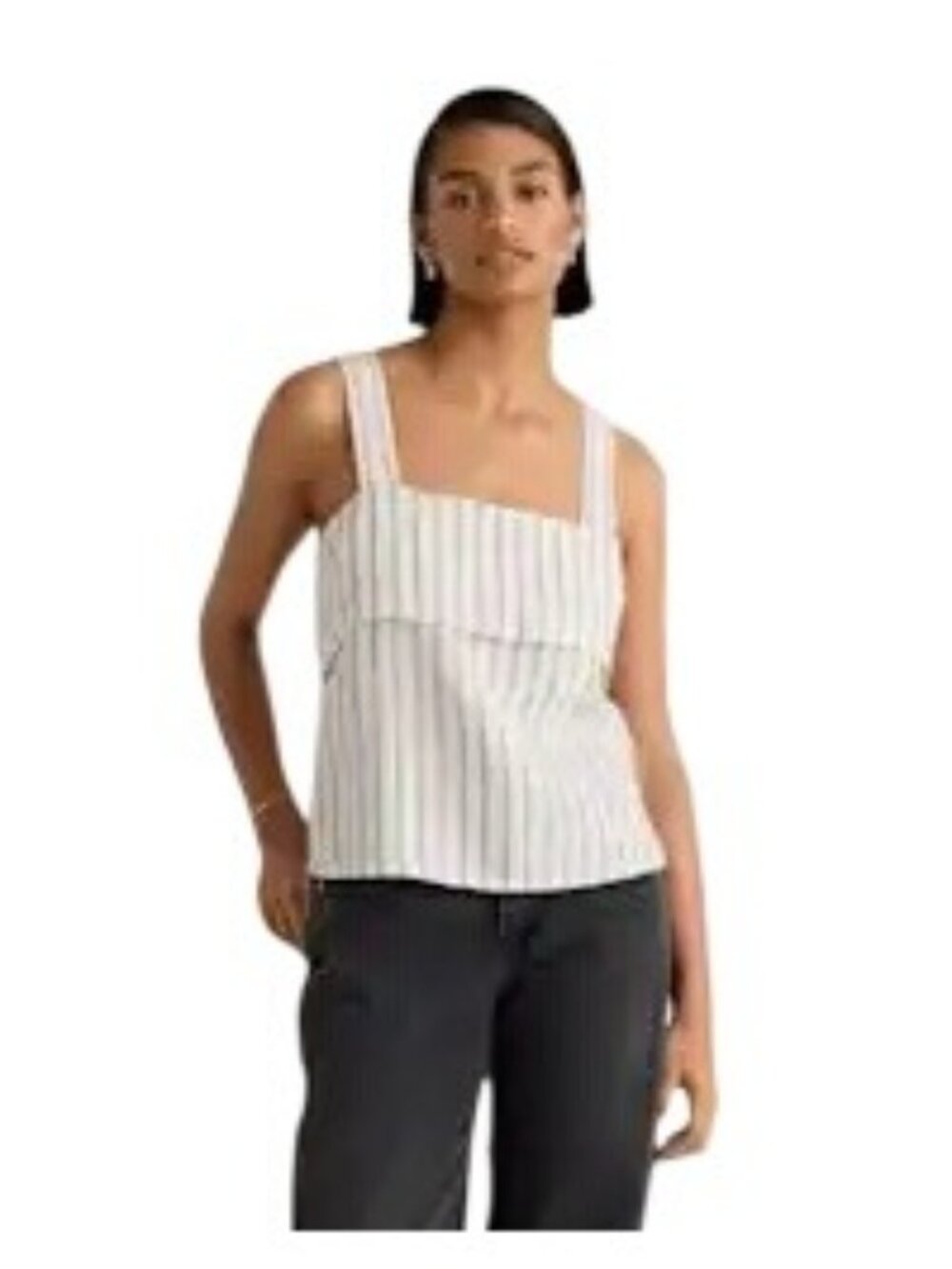 Quince 100% European Linen Square Neck Tank Oatmeal / Black Stripe Size XL NEW